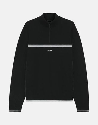 HUGO BOSS Mens BOSS MENS K-ZONE STRIPE DETAIL 1/4 ZIP KNIT BLACK - Size: 36