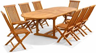 Concept Usine Conjunto de jard&iacute;n de teca aceitada para 10 personas, mesa ovalada