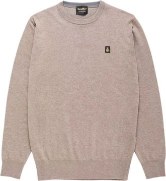 RefrigiWear Beige Wollen Trui met Voorlogo - Heren - Ronde hals truien - Beige - XL - Wol - Truien & Vesten