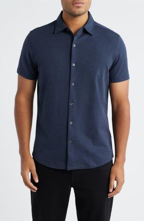 Robert Barakett Keyes Slim Fit Microprint Short Sleeve Knit Button-Up Shirt in Navy at Nordstrom, Size Xx-Large