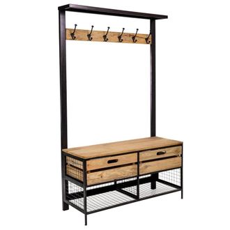 Wanderlust Deco Mueble de entrada de madera y metal 100x40x166, marr&oacute;n y negro