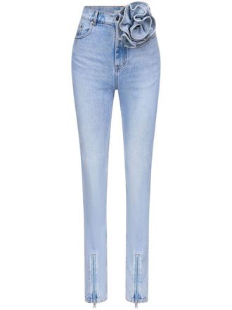 Area Flower Corsage ankle-zip jeans - Blue