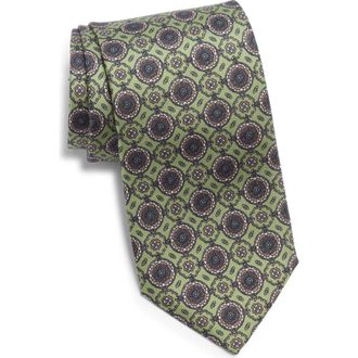 Jack Victor Cromwell Medallion Print Silk Tie in Light Moss at Nordstrom