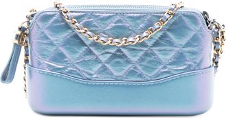 Chanel Blue Iridescent Aged Calfskin Gabrielle Double Zip Clutch with Chain