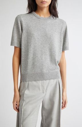 Johnstons of Elgin Classic Cashmere Short Sleeve Sweater in Light Grey at Nordstrom, Size X-Large