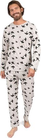 Leveret Mens Loose Fit Cotton Matching Family Pajamas, Animal & Nature Prints in Bird Gray at Nordstrom, Size Xx-Large