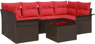 vidaXL Conjunto De Sof&aacute; De Jard&iacute;n 7 Uds. Beige Y Rojo Rat&aacute;n Sint&eacute;tico Vidaxl
