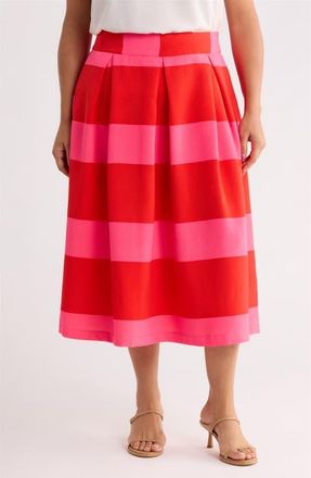 Sugarlips Lolli Stripe Pleated Midi Skirt in Fuchsia-Red at Nordstrom, Size 3 X