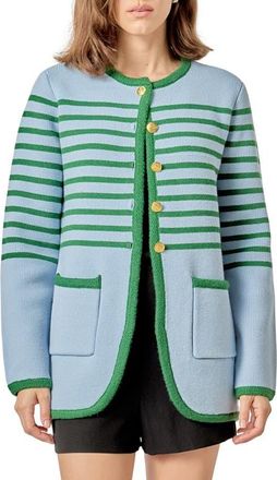 English Factory Stripe Cardigan in Ice Blue/Green at Nordstrom, Size Large
