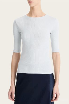 Vince Ribbed Elbow-Sleeve T-Shirt In Opal Grey