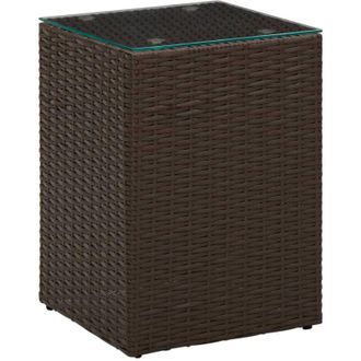 vidaXL Vidaxl - Mesa Auxiliar Superficie De Vidrio Rat&aacute;n Pe Marr&oacute;n 35x35x52 Cm