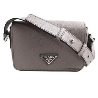 Prada Pre-owned Saffiano Triangle Logo Schoudertas - Dames - Pre-owned - Grijs - Maat: ONE Size Leer