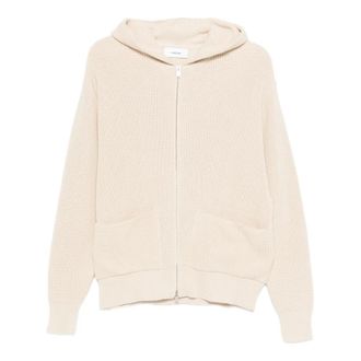Lardini Cardigans, male, Beige, Size: M Ribbed Knit Hooded Cardigan