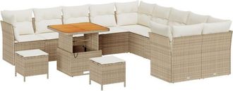 vidaXL Garden Sofa Set Height-Adjustable 13 pcs Beige Poly Rattan Vidaxl