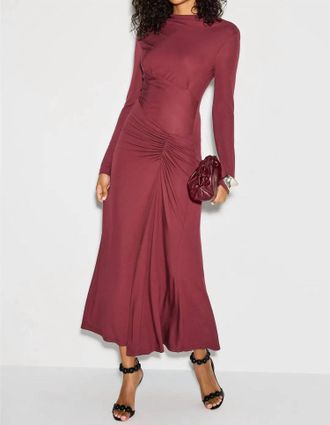 SIMKHAI Ferrera Draped Midi Dress In Cranberry