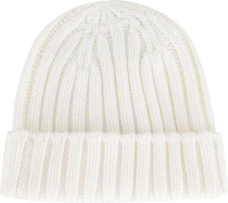 Aspesi Beanies, male, White, Size: ONE SIZE Ribbed Wool Beanie
