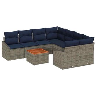 vidaXL Conjunto De Sof&aacute;s De Jard&iacute;n 9 Pcs Gris Y Azul Marino Vidaxl