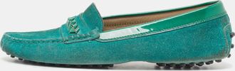 Tod's Tods Green Suede And Patent Slip On Loafers