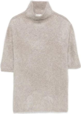Soft Goat Geborstelde Turtleneck met Korte Mouwen - Dames - Coltruien - Beige - L - Wol - Truien & Vesten