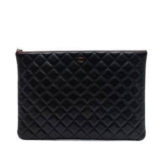 Chanel Pre-owned Quilted Caviar Leather Clutch - Dames - Pre-owned - Zwart - Maat: ONE Size Leer