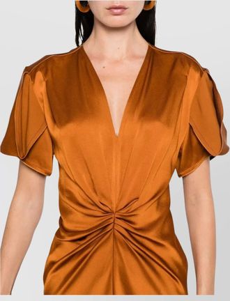 Victoria Beckham midi dress with v neck and ruched detail