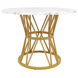 Urban Meuble Mesa de comedor redonda con efecto m&aacute;rmol blanco y patas negras