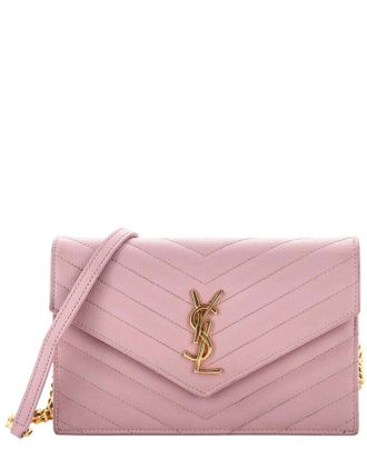 Saint Laurent Classic Monogram Wallet On Chain Matelass&eacute; Chevron Small (Authentic Pre-Loved)