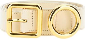 Jacquemus Cream Leather Belt With Geometric Gold Buckle