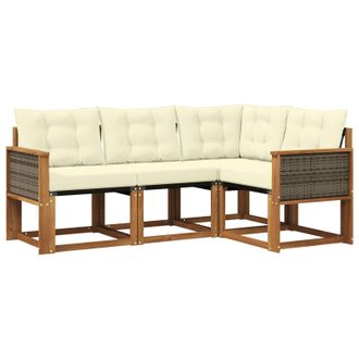 vidaXL Conjunto De Sof&aacute;s De Exterior Con Coj&iacute;n 4 Pcs Natural Y Crema Vidaxl
