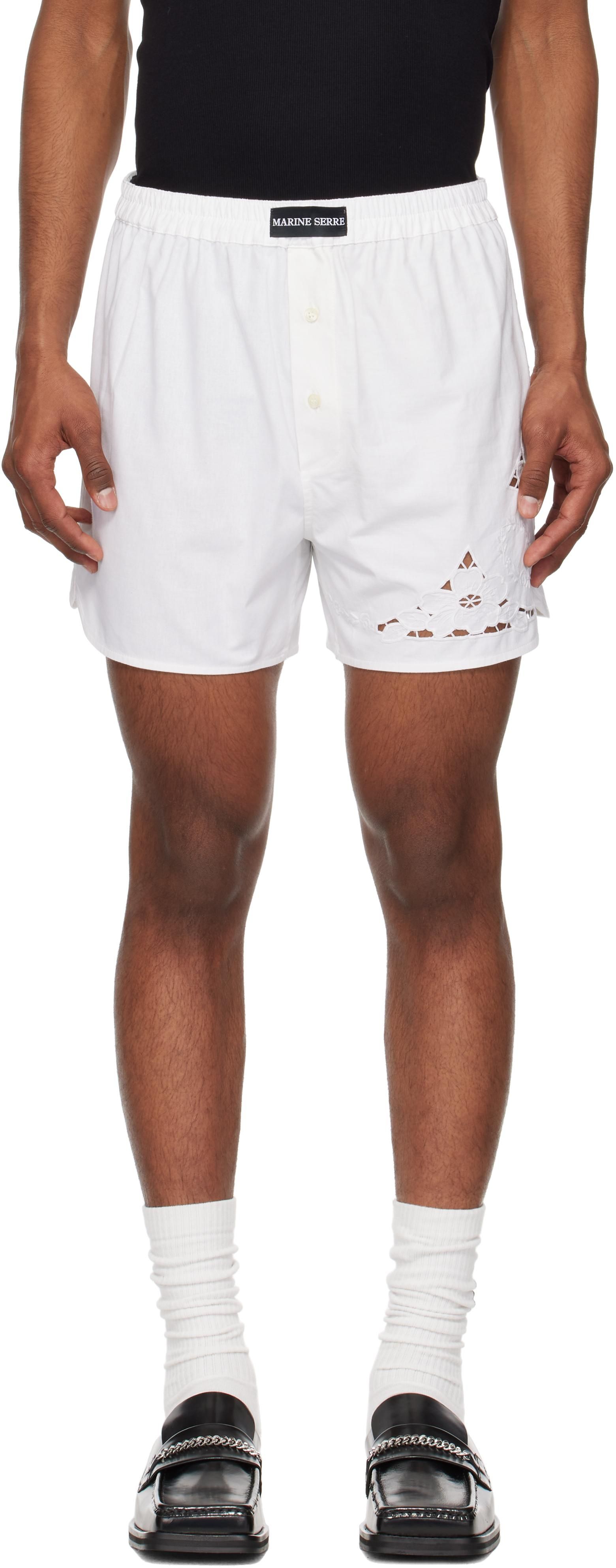 ショートパンツ Marine Serre Upcycled Linen Shorts Marine Serre Regenerated Household lace-embellished Boxer