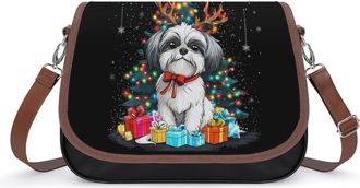 Generic Cute Shih Tzu Dog Christmas Small Womens Crossbody Bags Shoulder Handbag with Adjustable Strap for Travel