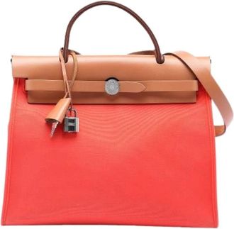 Herm&egrave;s Pre-owned Handbags, female, Orange, Size: ONE SIZE Pre-owned Canvas Shoulder Bag