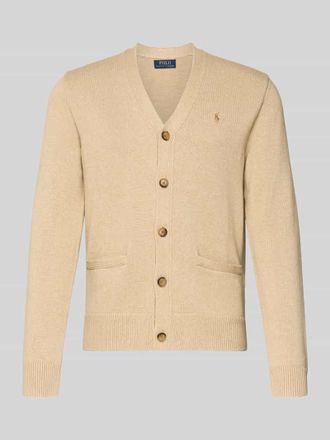 Polo Ralph Lauren Regular Fit Strickjacke aus reiner Baumwolle in Beige Melange, Gr&ouml;&szlig;e XXL