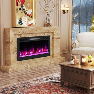 Costway Costway 36 750W/1500W Recessed & Wall-Mounted Fireplace Heater in Black