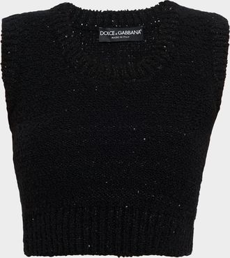 Dolce & Gabbana Misto Paillette Boucle Crop Tank Top