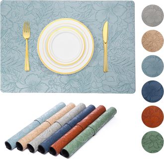 OEM Juego De 6 Manteles Individuales De Piel Sint&eacute;tica Con Estampado Floral, Impermeables, Resistentes Al Calor Y Al Aceite, Lavables, F&aacute;ciles De Guardar,