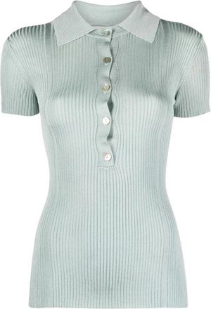 &Aacute;eron Blauwe Geribbelde Poloshirt - Dames - Polos - Blauw - L - Tops
