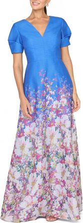 Kay Unger Carlotta Floral Gown in Azure Multi at Nordstrom, Size 10