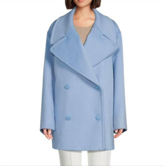 Lafayette 148 New York Cashmere Double Breasted Peacoat In Cool Blue
