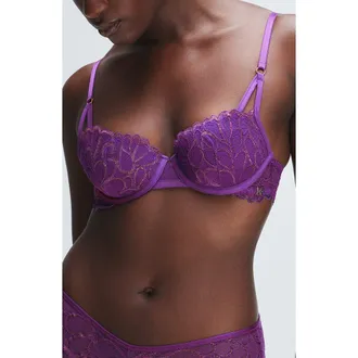Savage x Fenty Not Sorry Lightly Lined Lace Balconette Bra in Purple Gem/Claret Metallic at Nordstrom, Size 36Ddd