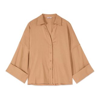 Oltre Hemden - Dames - Blouses & Shirts - Beige - Maat: XL Linnen