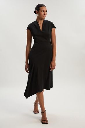 Karen Millen Ponte V-Neck Midi Dress in Black at Nordstrom, Size 10