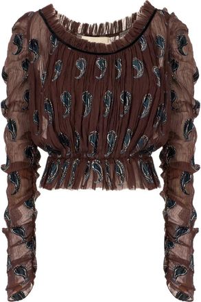 Tory Burch Top - Dames - Blouses - Bruin - 3XS - Overhemden