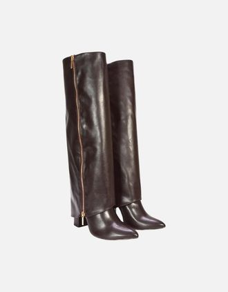 XY London Womens XY London Womens/Ladies Allie Fold Over Pointed Side Zip Knee-High Boots - Brown - Size: 7