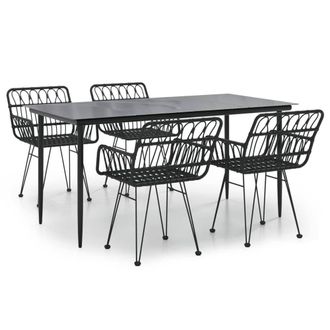 Berkfield Home 5 Piece Garden Dining Set Black Poly Rattan