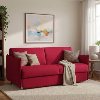 Dmora Sof&aacute; Cama 2 Plazas Follina, Desenfundable, Con Almacenaje, Fabricado En Italia, Apertura Abatible, 160x95 Cm Rojo