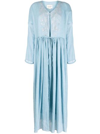 Bambah embroidered pleated kaftan dress - Blue