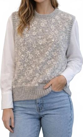 Design History Beaded Sweater In Silver Mist