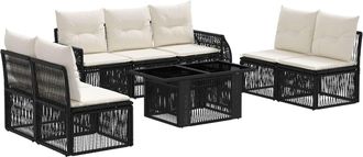 vidaXL Conjunto De Sof&aacute;s De Jard&iacute;n 8 Uds. Negro Y Blanco Crema Vidaxl