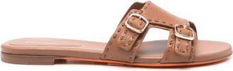 Santoni Bruin Leren Slip-On Sandalen met Gesp - Dames - Sandalen - Bruin - 38 EU - Leer - Schoenen